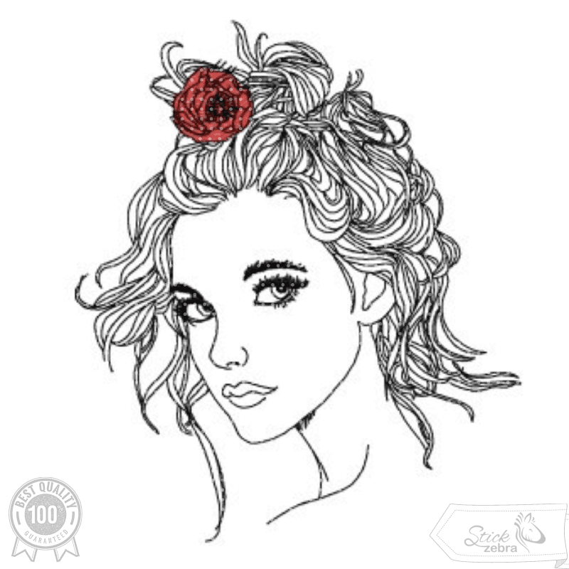 Doodle Frau „Selene“ Stickdatei – geheimnisvolle Schönheit mit Rosenkranz im Haar für deine Stickmaschine - Sewando