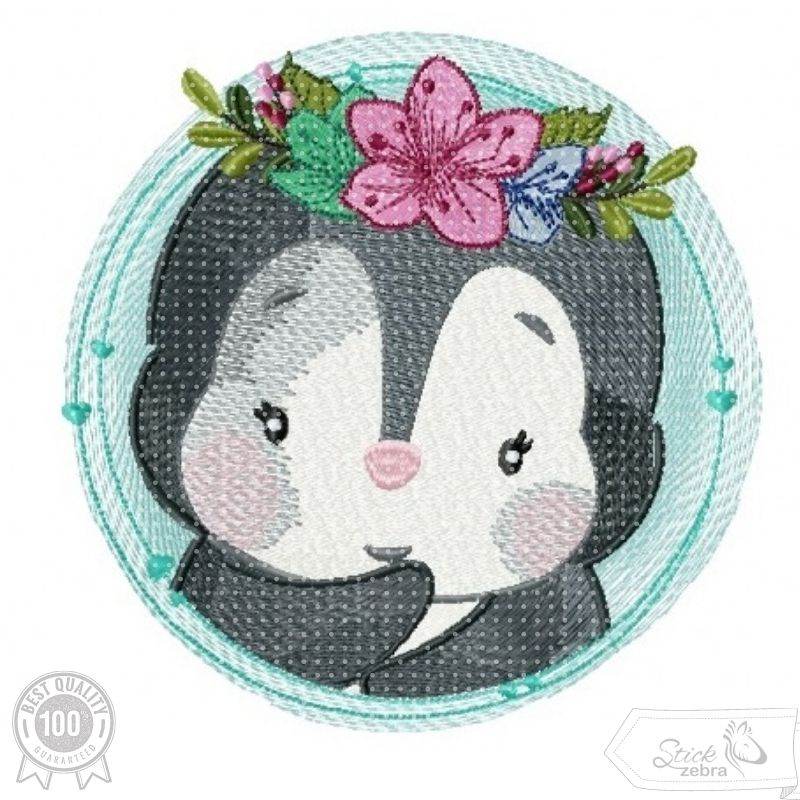 Pinguin mit Blumen Stickdatei – fröhliches Motiv für Kinderkleidung & Geschenke - Sewando