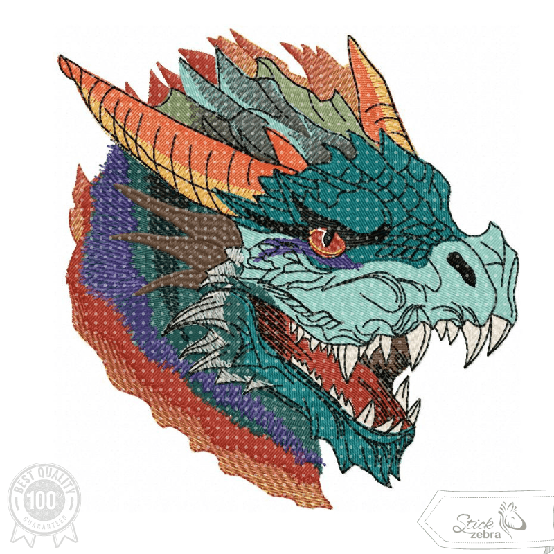 Drache Stickdatei – feuerspeiender Fantasy-König für deine Stickmaschine - Sewando
