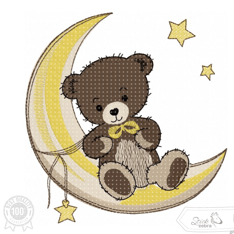 Teddy Stickdatei – kuscheliger Träumer auf dem Mond für deine Stickmaschine - Sewando