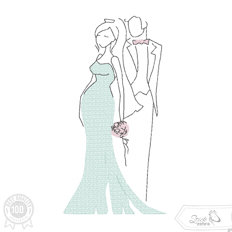 Brautpaar Stickdatei – Schwangere Braut im Hochzeitskleid - Sewando