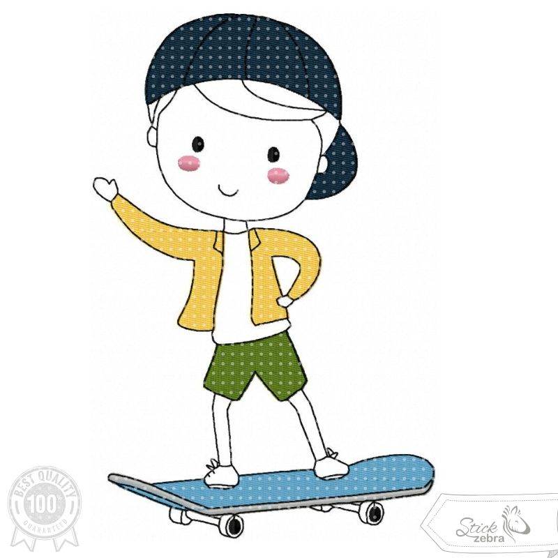 Junge auf Skateboard Stickdatei – voller Schwung und Freiheit für deine Stickmaschine - Sewando