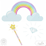 Einhorn Set Kristall, Zauberstab und Regenbogen Stickdatei, magisches Kindermotiv für deine Stickmaschine