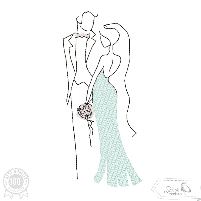 Brautpaar Stickdatei – Zartes Hochzeitsmotiv mit romantischer Umarmung - Sewando