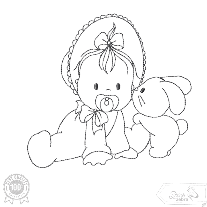 Stickdatei Baby mit Hase – zartes Doodle-Motiv für Geburtsgeschenke - Sewando