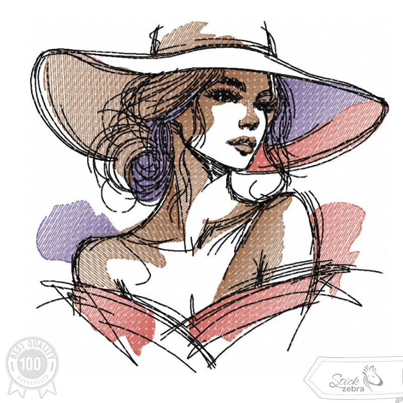 Frau Stickdatei, elegantes Skizzenportrait im Doodle-Style für deine Stickmaschine - Sewando
