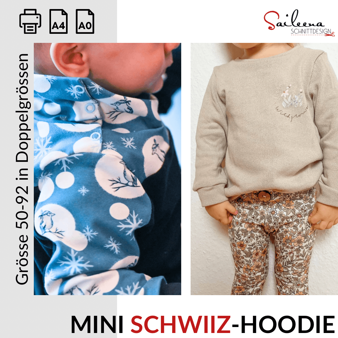 Mini Schwiiz-Hoodie, Schnittmuster Grösse 50-92 - Sewando