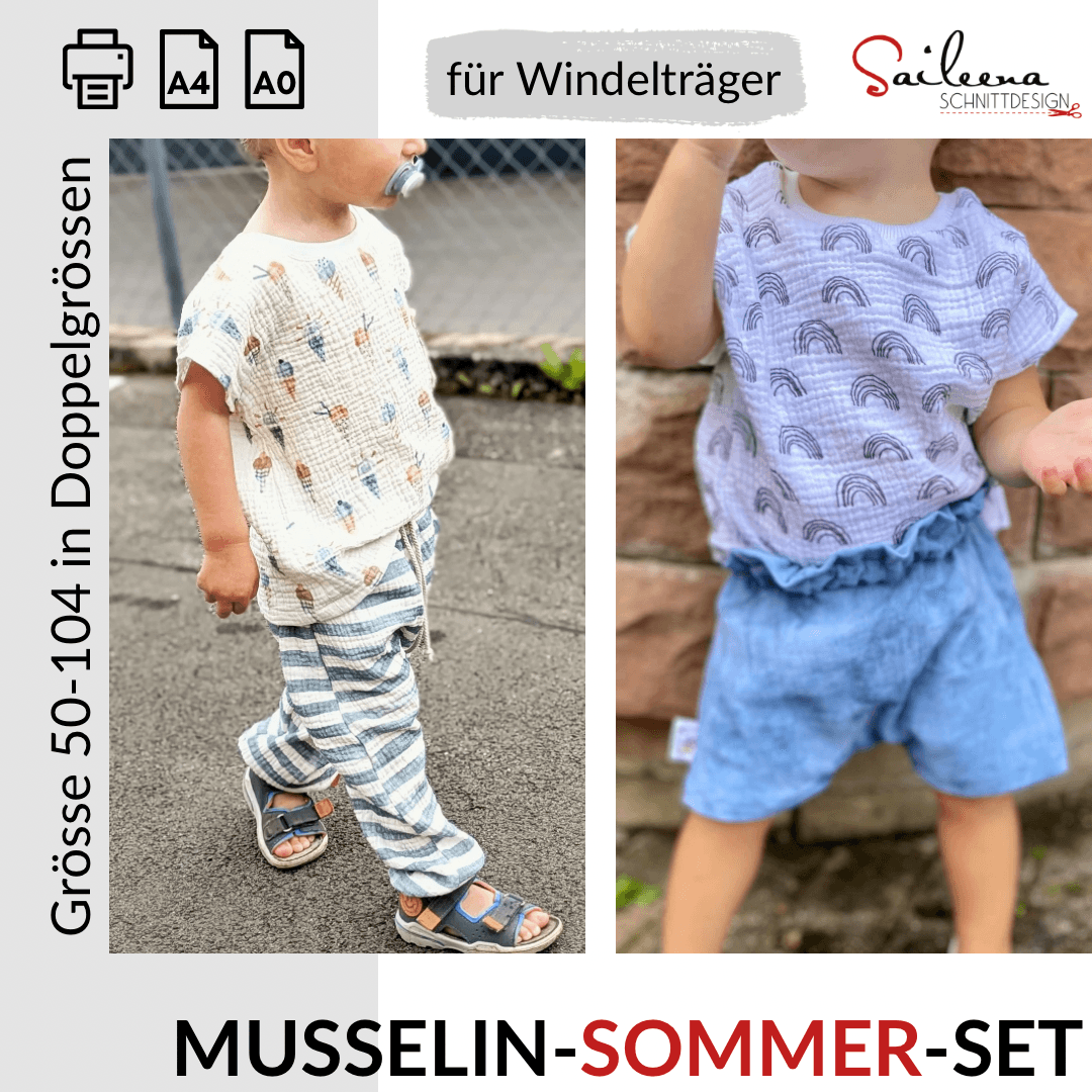 Musselin-Sommer-Set: Hose und Shirt, Schnittmuster Grösse 50-104 - Sewando