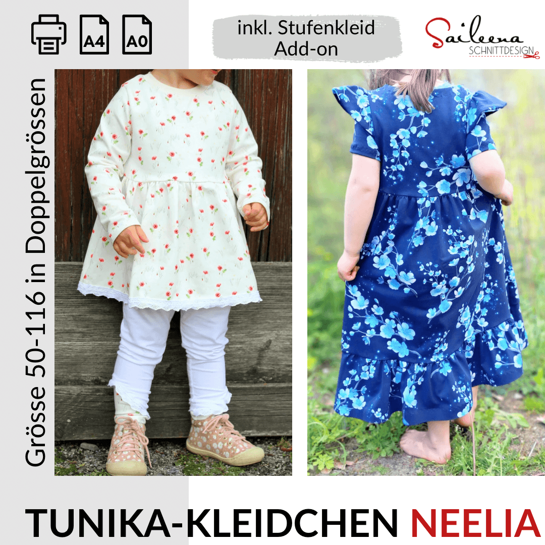 Tunika-Kleidchen Neelia, Schnittmuster Grösse 50-116 - Sewando