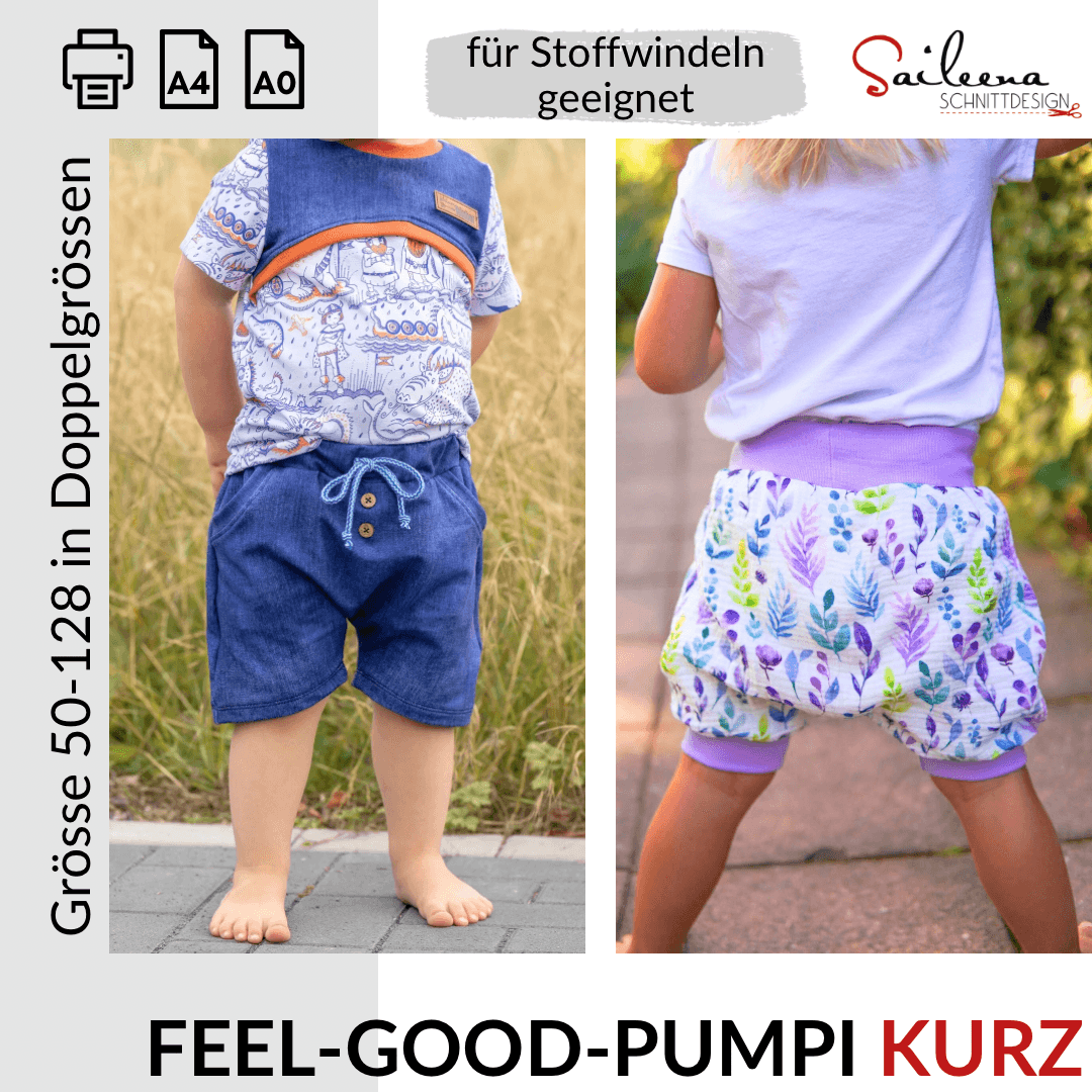 Feel-good-Pumpi kurz, Schnittmuster Grösse 50-128 - Sewando