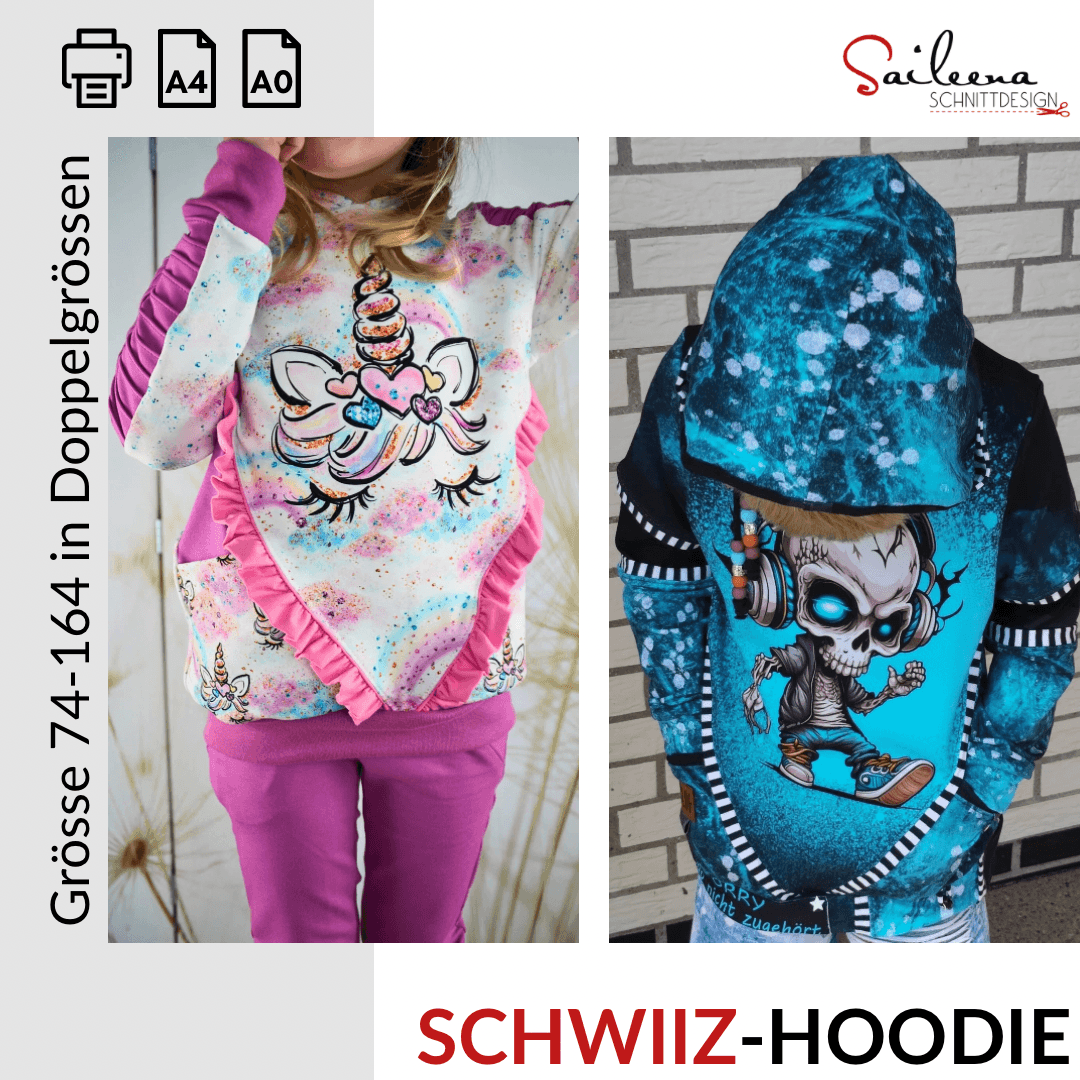 Schwiiz-Hoodie, Schnittmuster Grösse 74-164 - Sewando