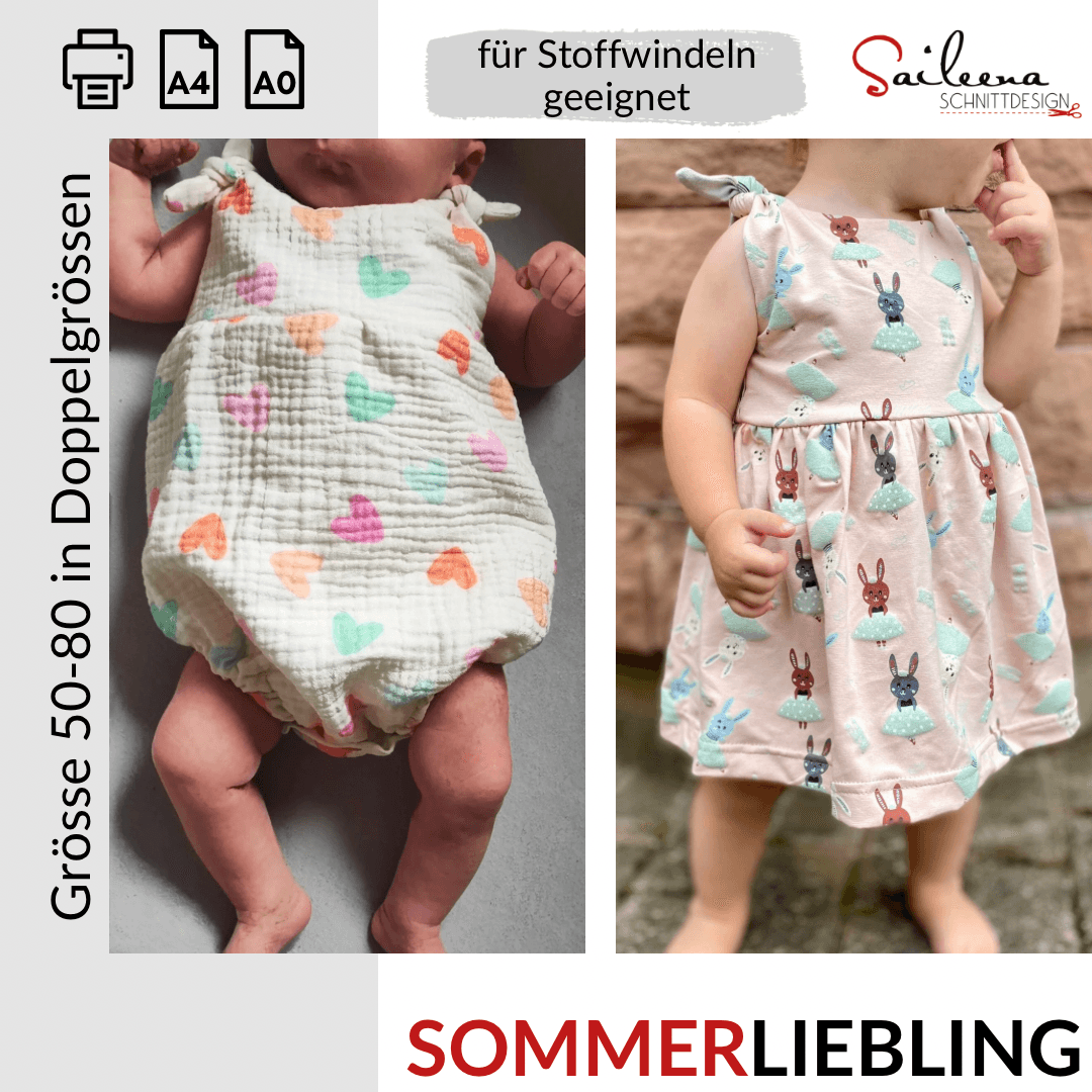 Sommerliebling: Romper & Kleid, Schnittmuster Grösse 50-80 - Sewando