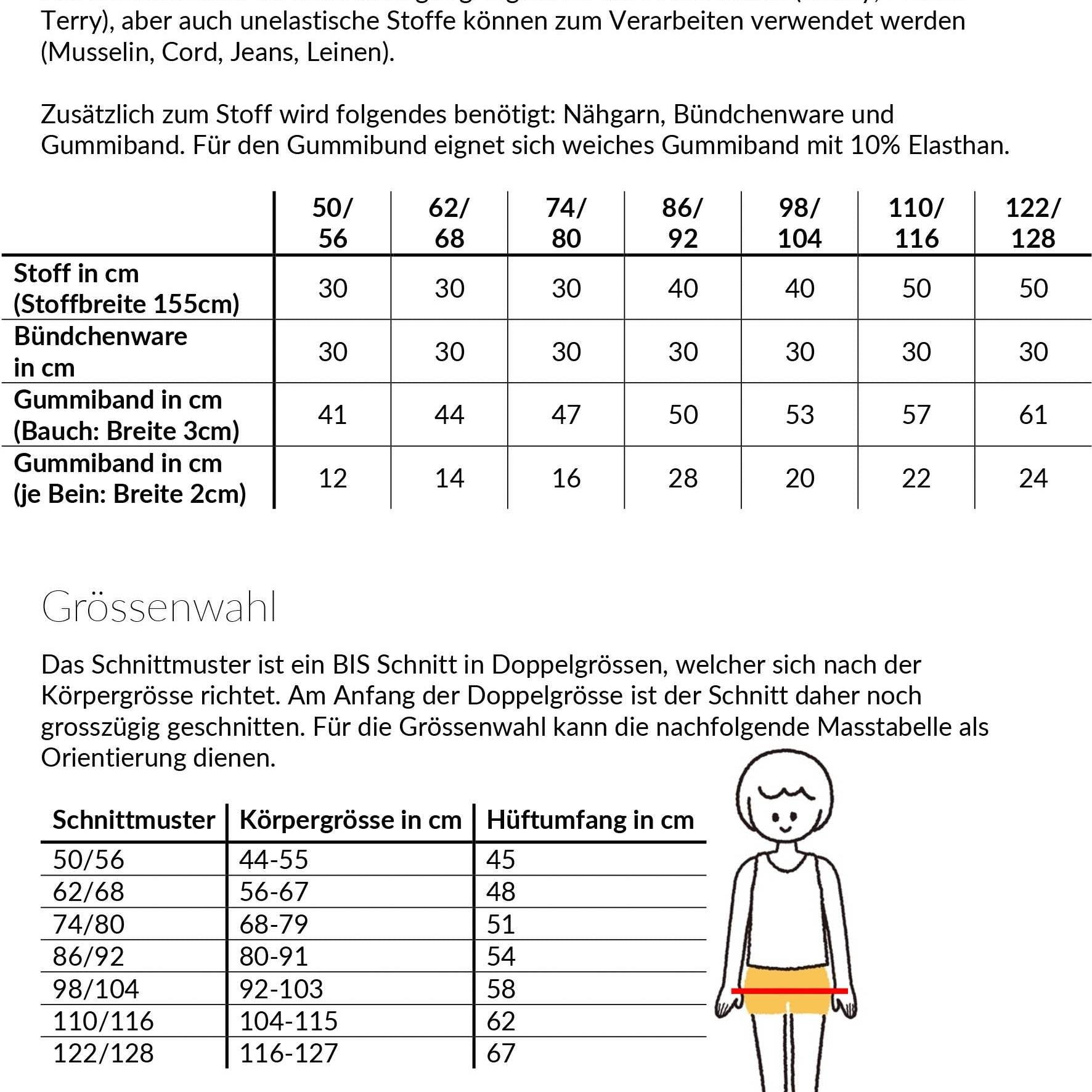 Feel-good-Pumpi kurz, Schnittmuster Grösse 50-128 - Sewando