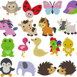 Stickdatei - Puschen Motive mit Tieren in 5cm, 6cm und 7cm - Sewando