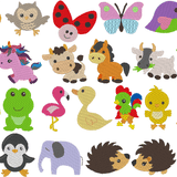 Stickdatei - Puschen Motive mit Tieren in 5cm, 6cm und 7cm - Sewando