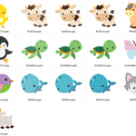 Stickdatei - Puschen Motive mit Tieren in 5cm, 6cm und 7cm - Sewando