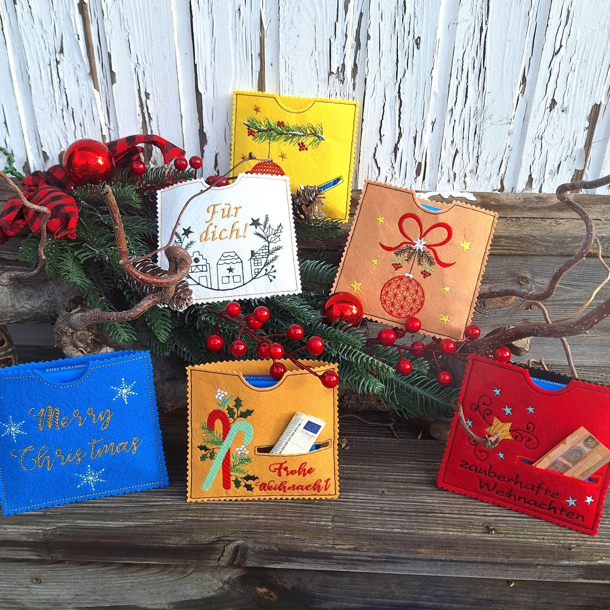 Stickdatei Schokohülle SET Weihnachten quadratisch 7 Motive - Sewando