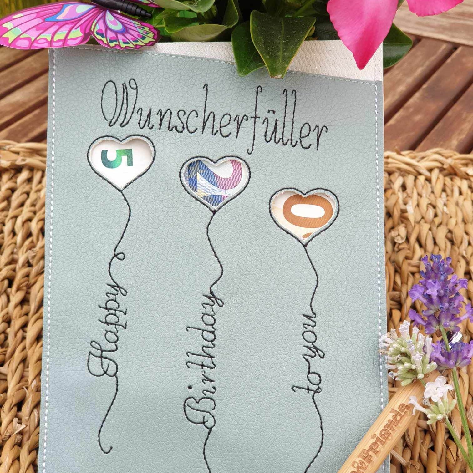 Wunscherfüller ITH 13x18 Stickdatei Geburtstag Geldgeschenk - Sewando