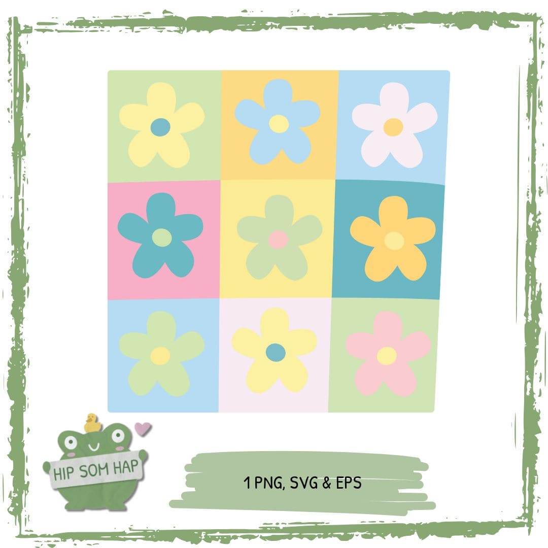 Plotterdatei Retro-Blumen „Flower Grid“ – PNG SVG EPS - Sewando