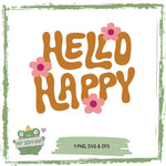 Plotterdatei „Hello Happy“ – Retro Boho Motiv mit Blumen für Shirts, Deko & DIY - Sewando