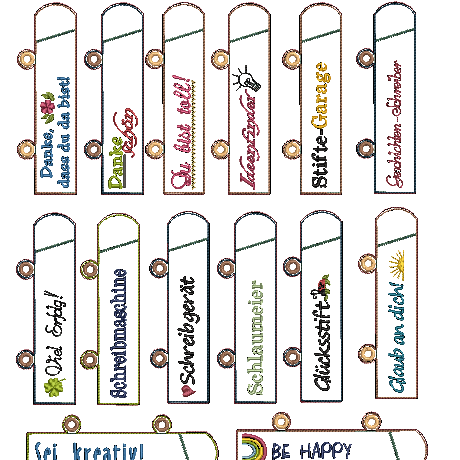 ITH Stickdatei Ringbuch Ordner Etuis Stifteetui schmal für Kugelschreiber 14 Motive - Sewando