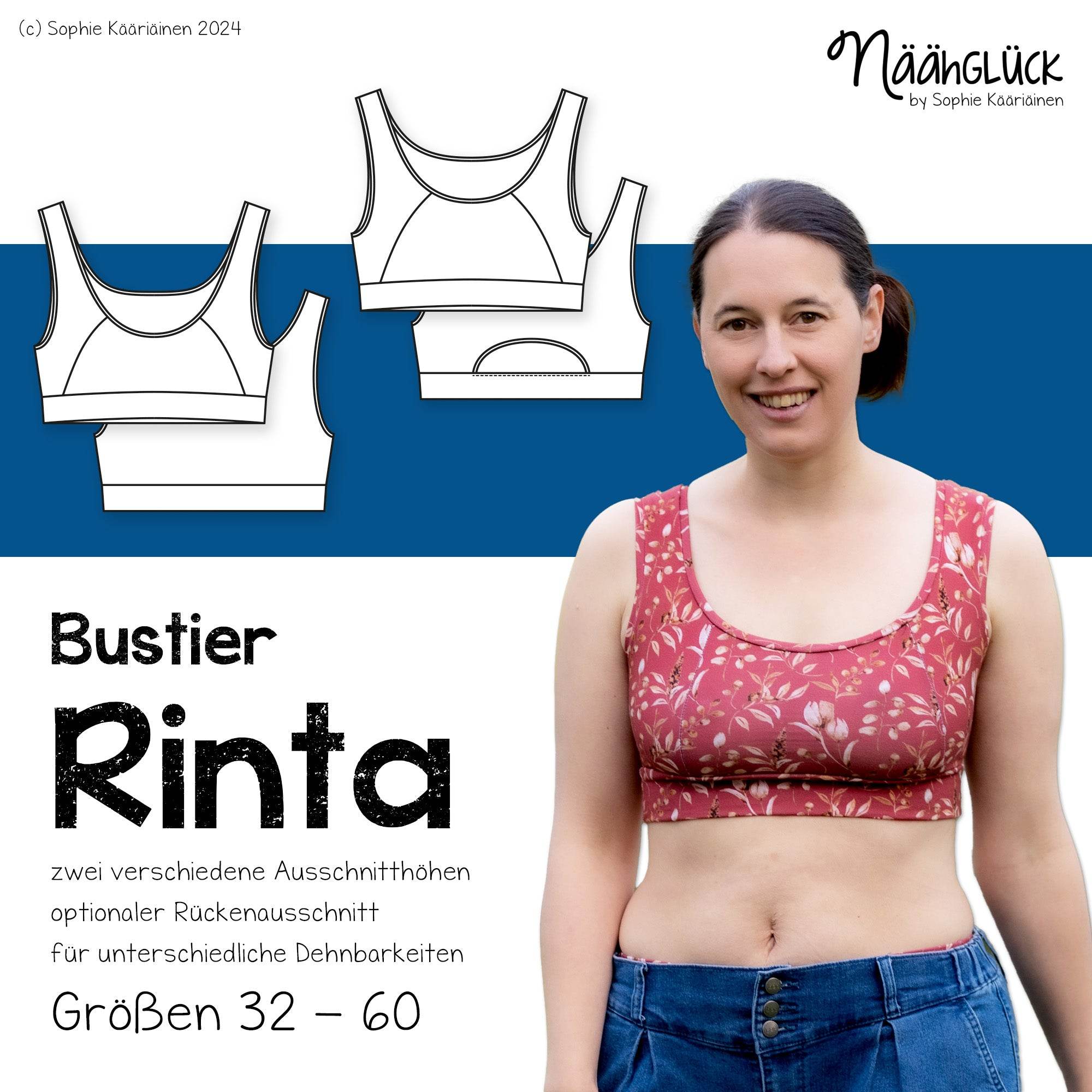 Schnittmuster Bustier/Bikini Top Rinta Größen 32-60 - Sewando