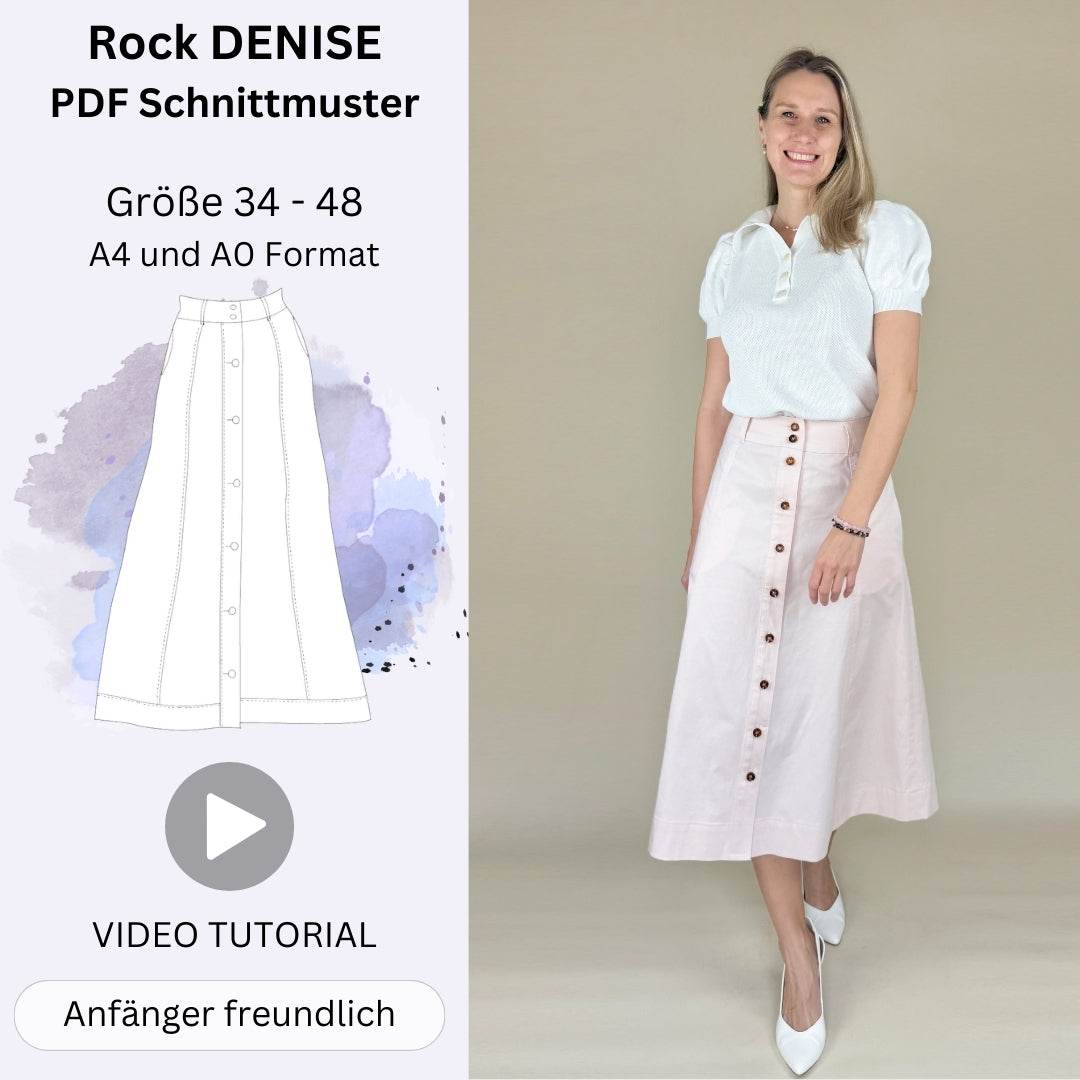 DENISE - Midi-Rock in A-Linie mit Nahttaschen - Gr. 34-48 - PDF Schnittmuster - Sewando