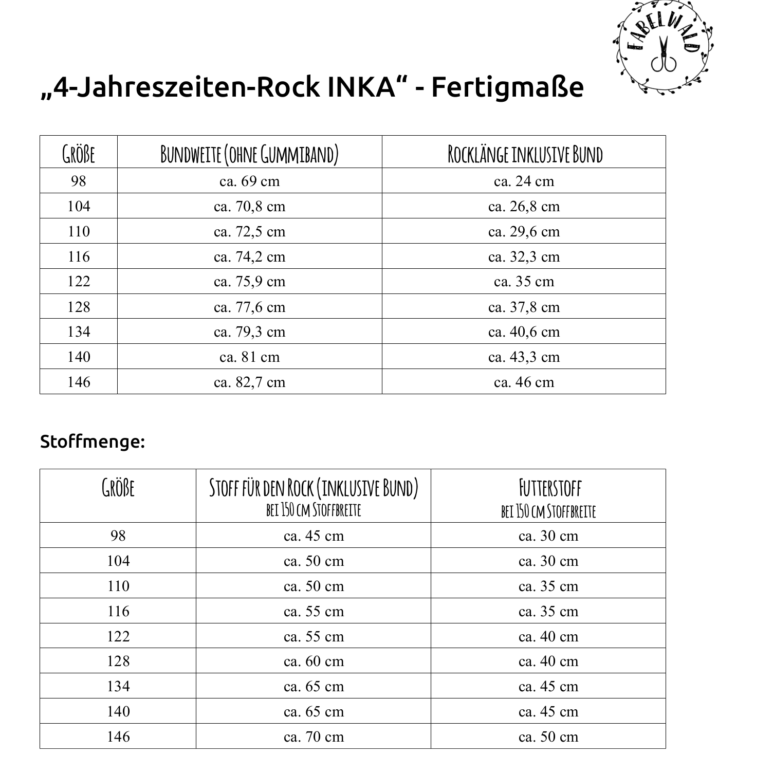 Schnittmuster 4-JAHRESZEITENROCK INKA Gr. 98-146 - Sewando