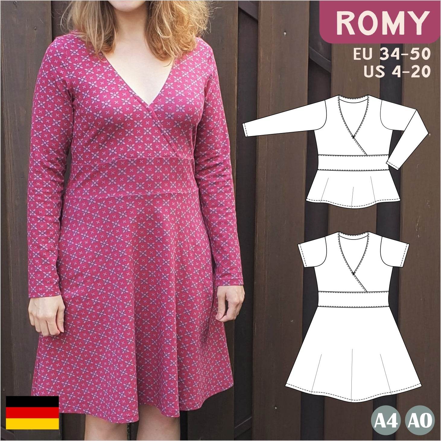 Romy – Wickelkleid & Wickelshirt mit Empire-Taille Gr. 34-50 / BU 80-116 - Sewando