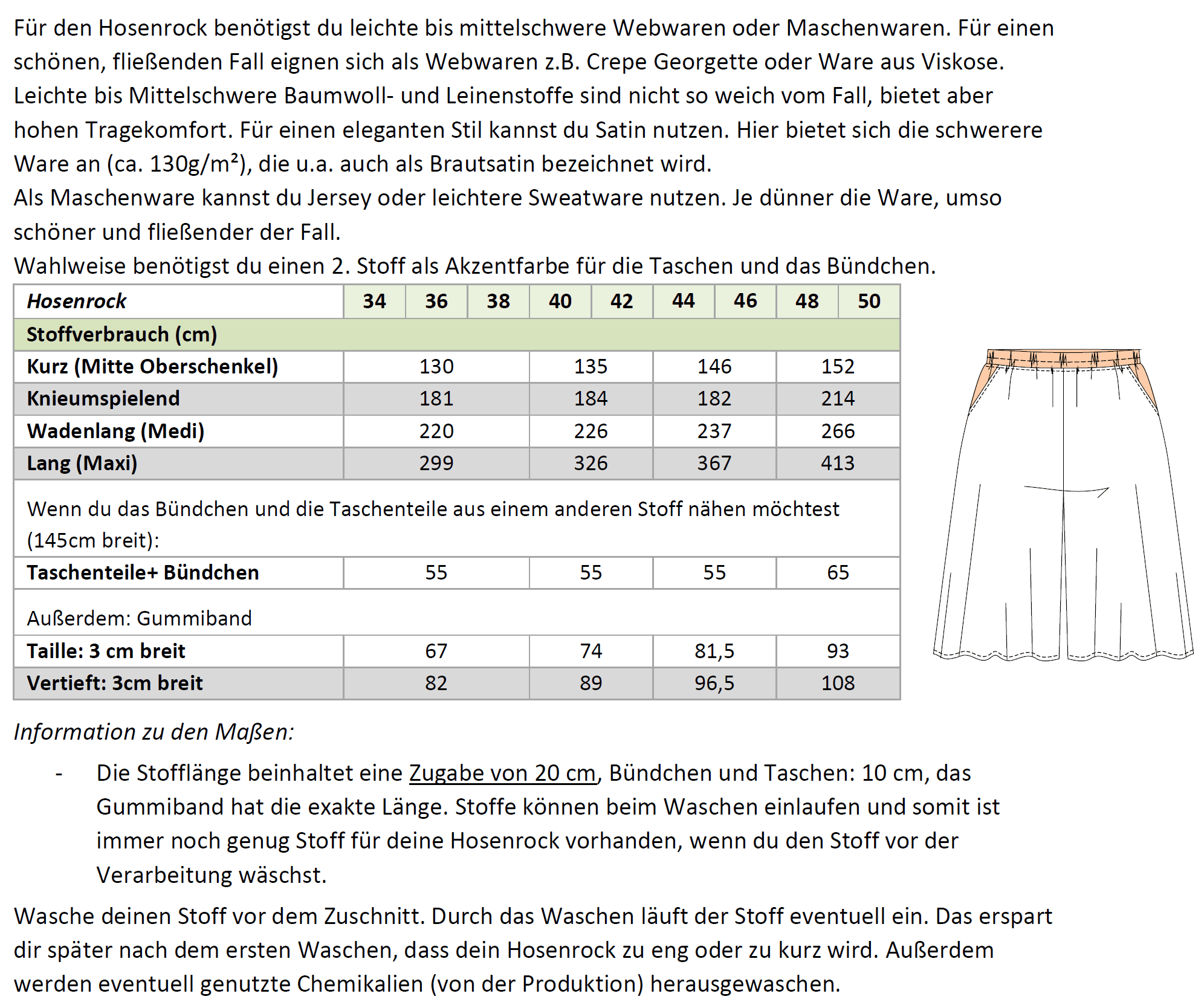 Ronja, Schnittmuster Hosenrock mit Gummizug Gr. 34-50 - Sewando