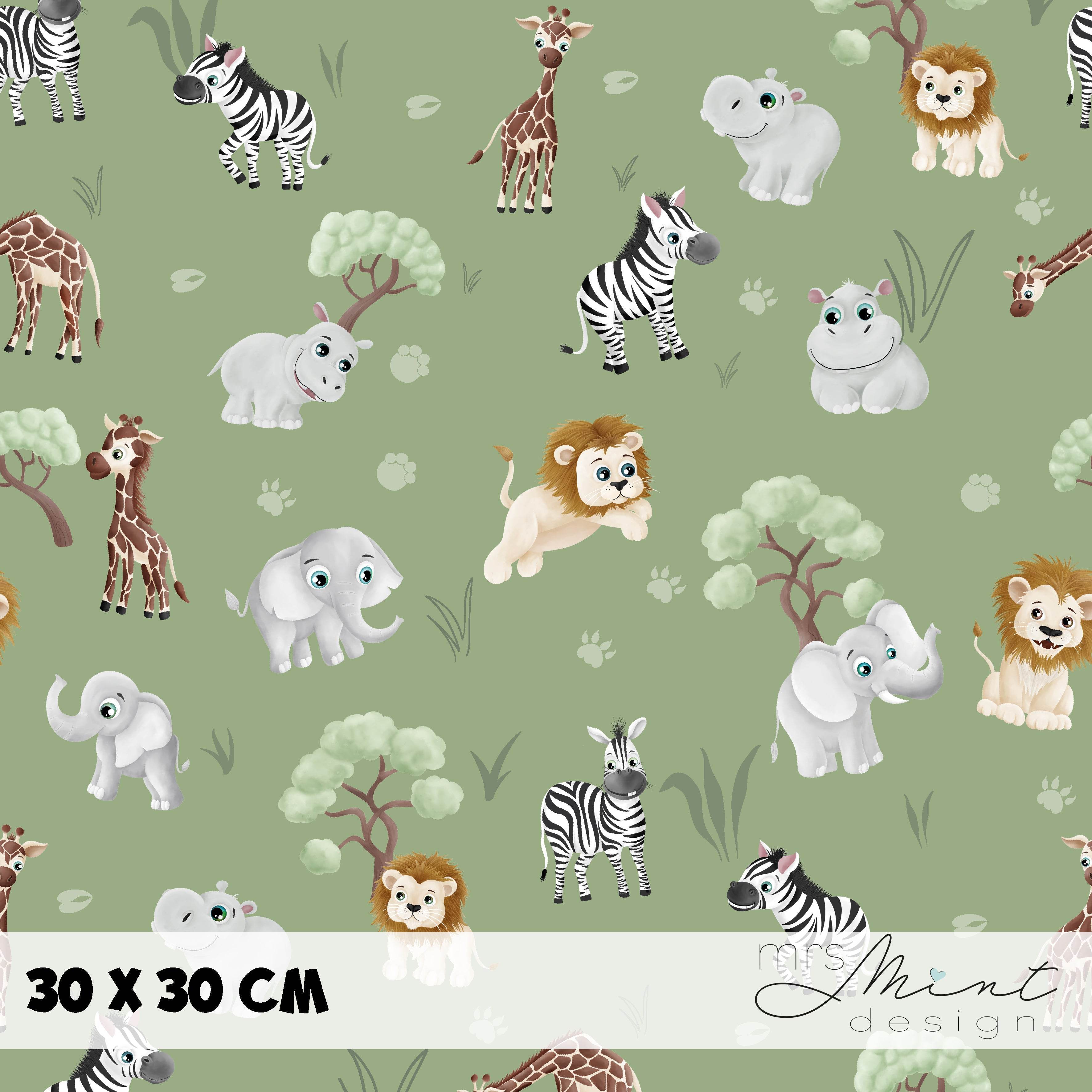 Stoffdesign - Safari Buddies - alle Tiere grün - nicht exkusiv - Sewando
