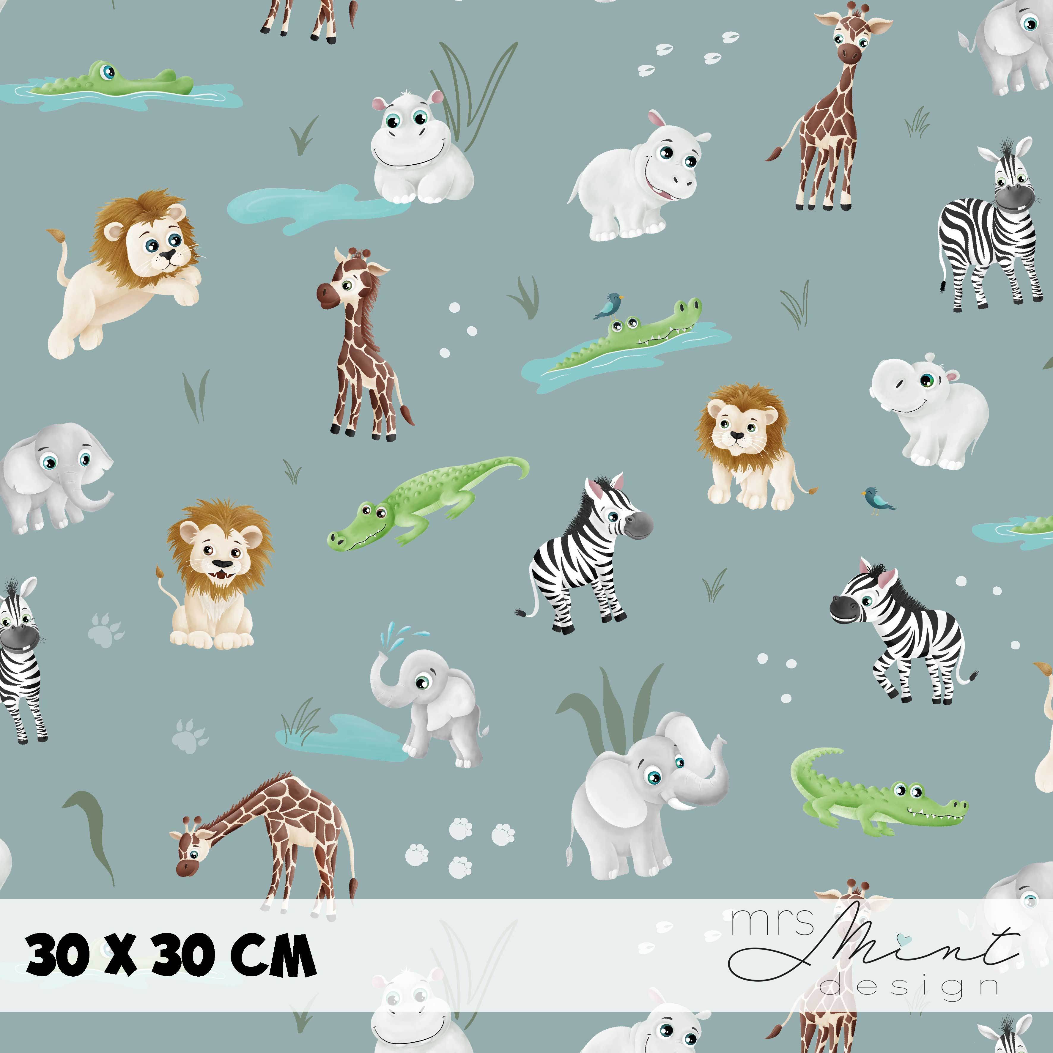 Stoffdesign - Safari Buddies - alle Tiere rauchblau - nicht exkusiv - Sewando