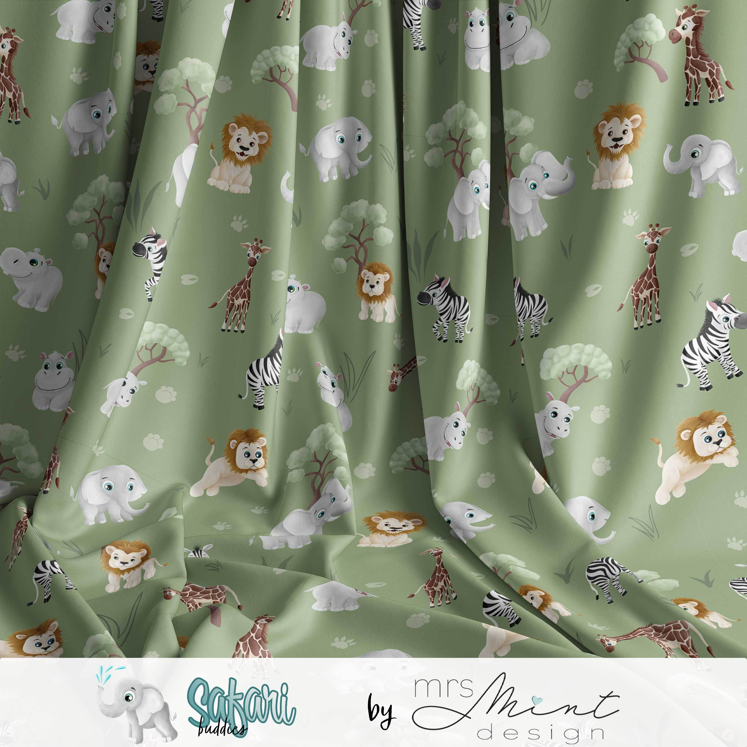 Stoffdesign - Safari Buddies - alle Tiere grün - nicht exkusiv - Sewando