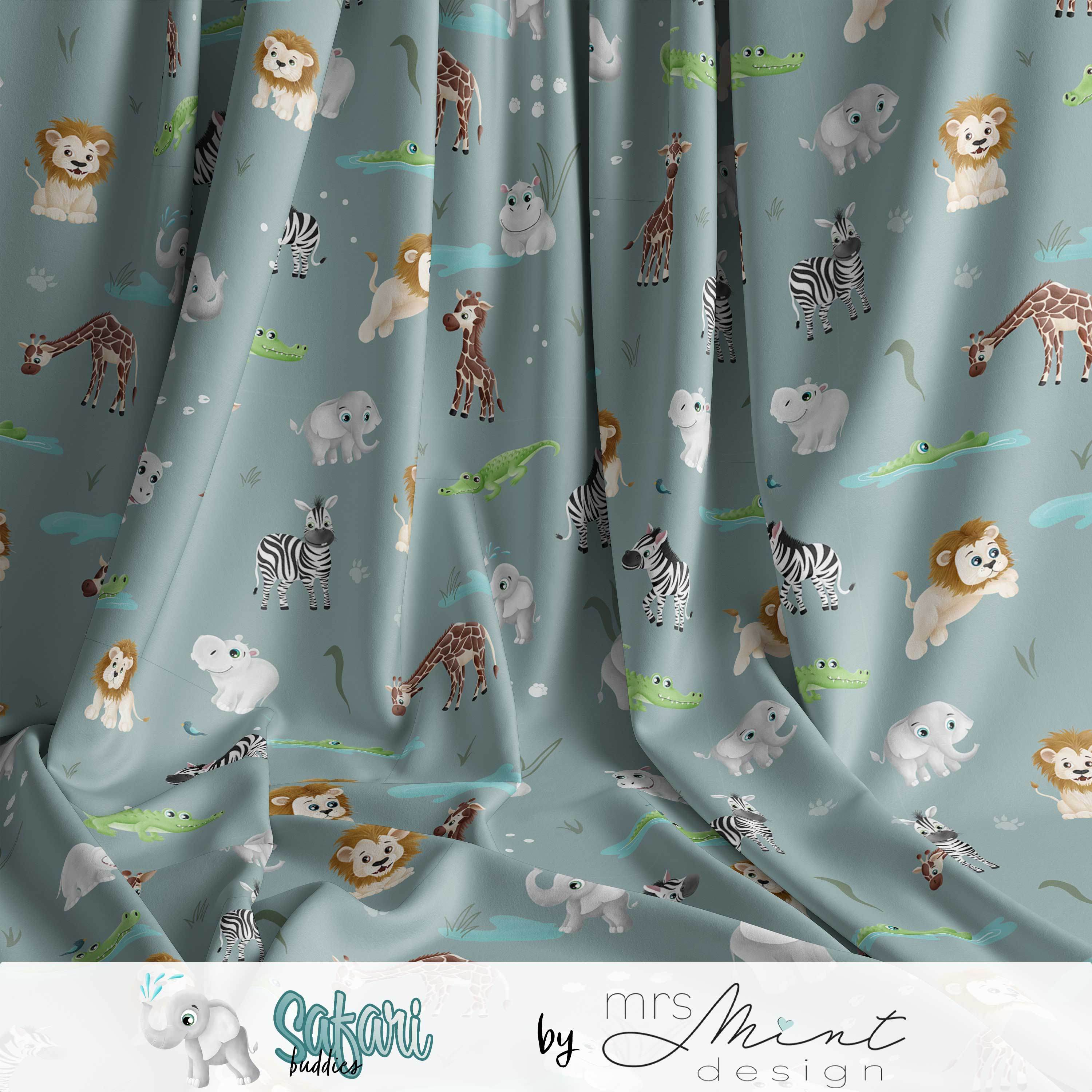 Stoffdesign - Safari Buddies - alle Tiere rauchblau - nicht exkusiv - Sewando