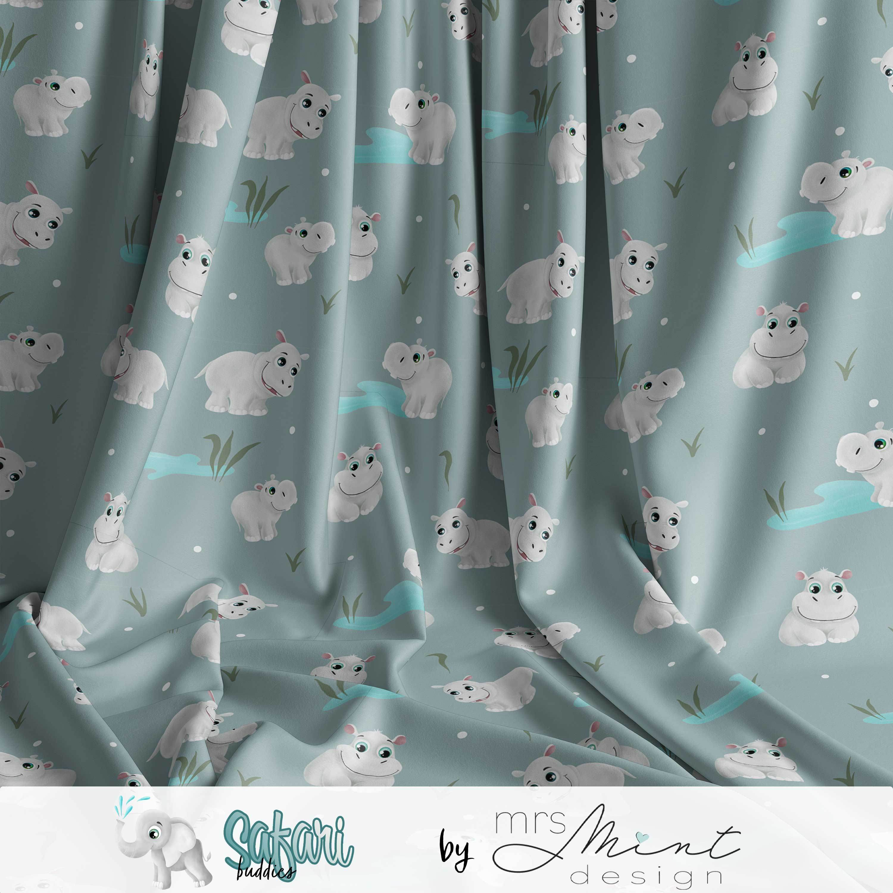Stoffdesign - Safari Buddies - Hippo rauchblau - nicht exkusiv - Sewando