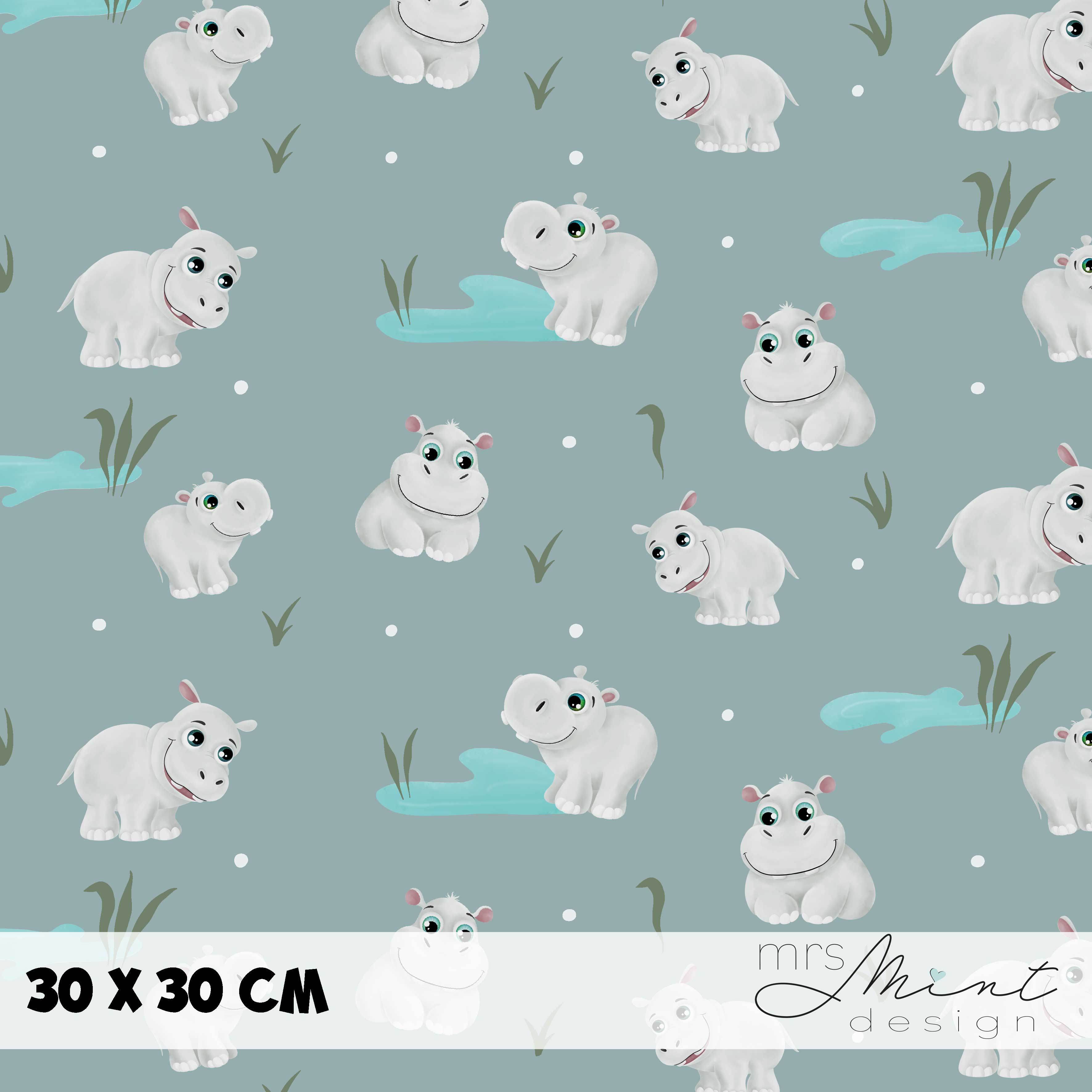 Stoffdesign - Safari Buddies - Hippo rauchblau - nicht exkusiv - Sewando