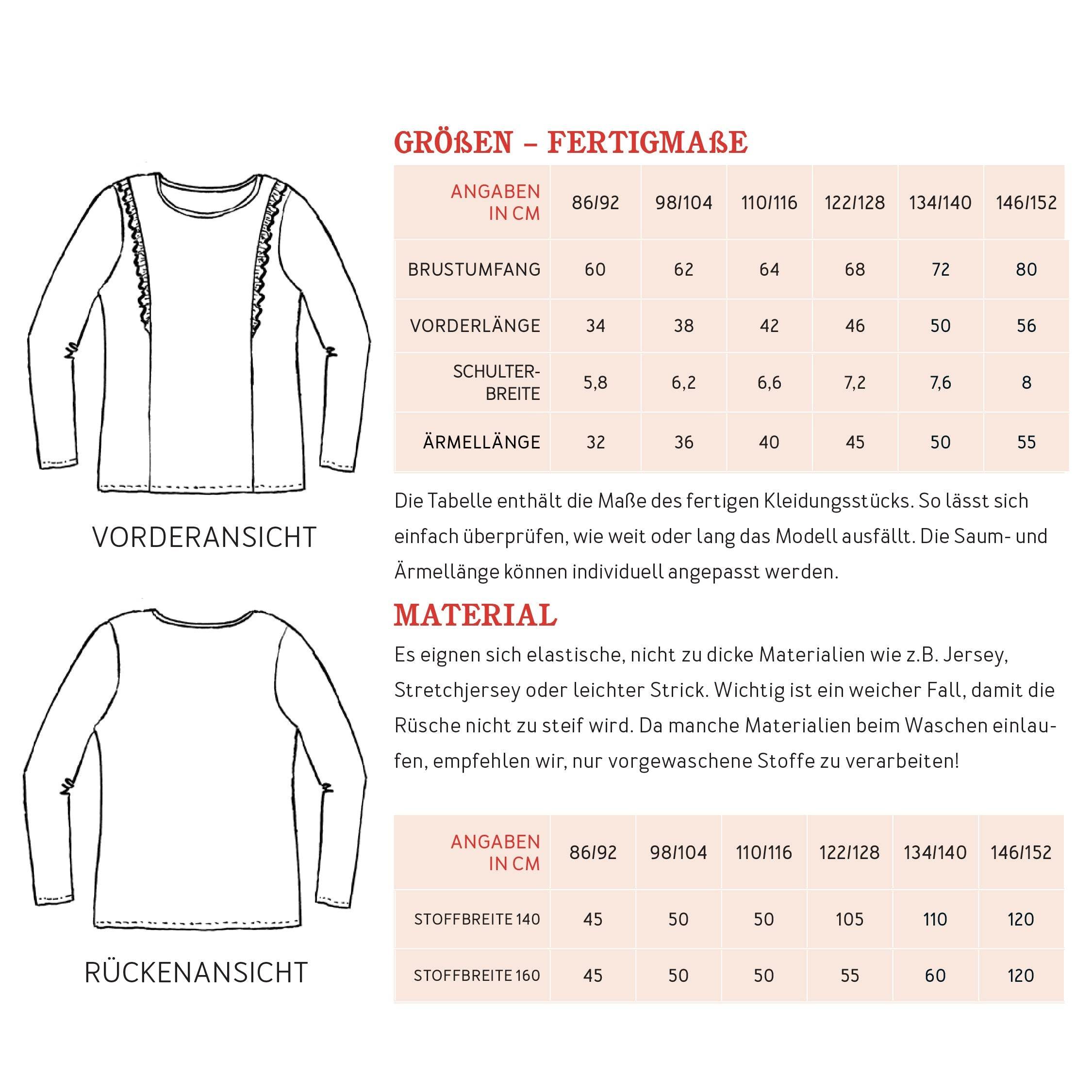 Rüschenshirt SARA | Schnittmuster Gr. 98-152 - Sewando
