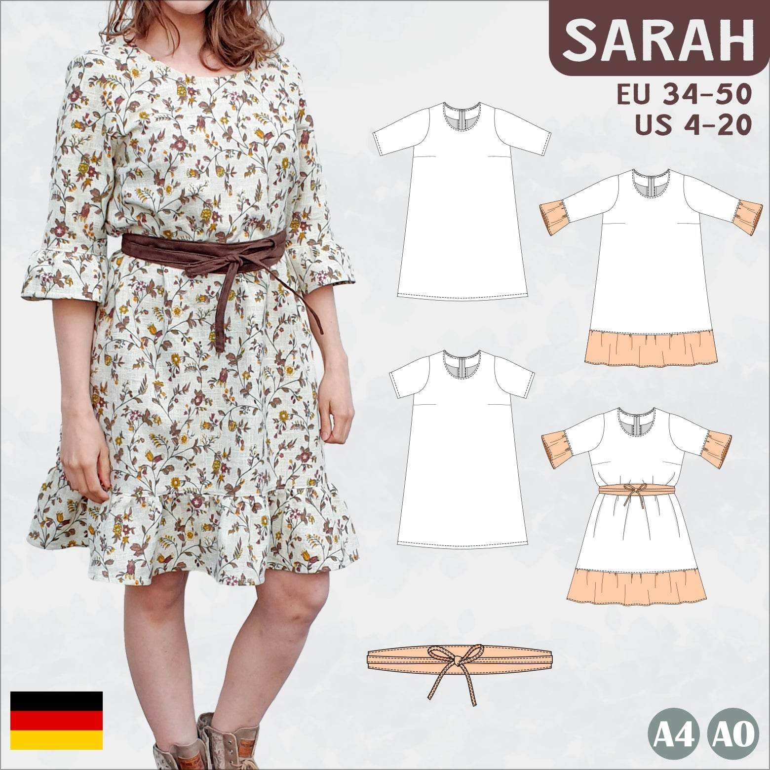 Sarah – Lockeres Leinenkleid oder Tunika mit Saumrüschen Gr. 34-50 / BU 80-116 - Sewando