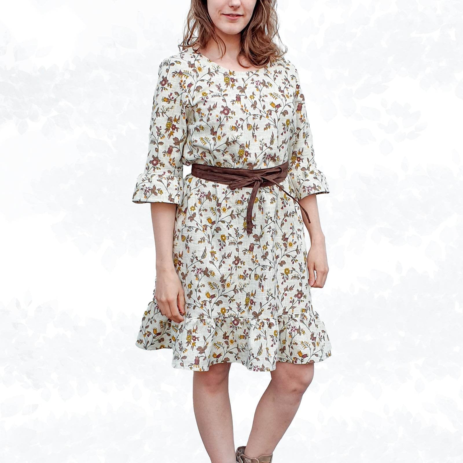 Schnittmuster Sarah – Lockeres Leinenkleid oder Tunika mit Saumrüschen Gr. 34-50 / BU 80-116 - Sewando