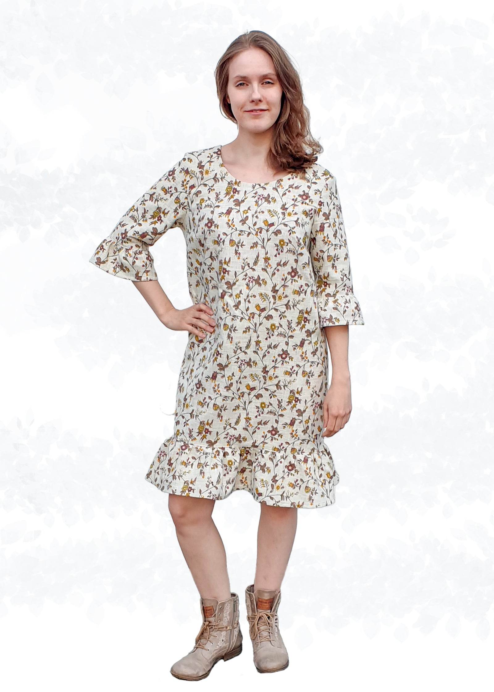 Schnittmuster Sarah – Lockeres Leinenkleid oder Tunika mit Saumrüschen Gr. 34-50 / BU 80-116 - Sewando