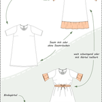 Schnittmuster Sarah – Lockeres Leinenkleid oder Tunika mit Saumrüschen Gr. 34-50 / BU 80-116 - Sewando