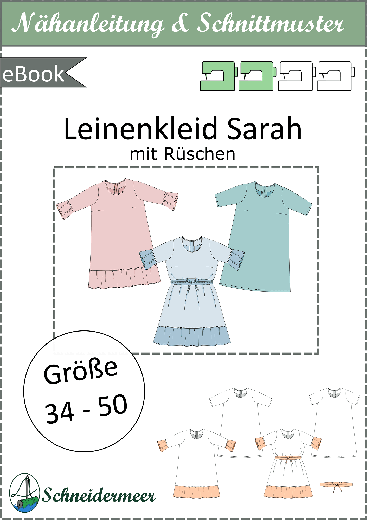 Schnittmuster Sarah – Lockeres Leinenkleid oder Tunika mit Saumrüschen Gr. 34-50 / BU 80-116 - Sewando