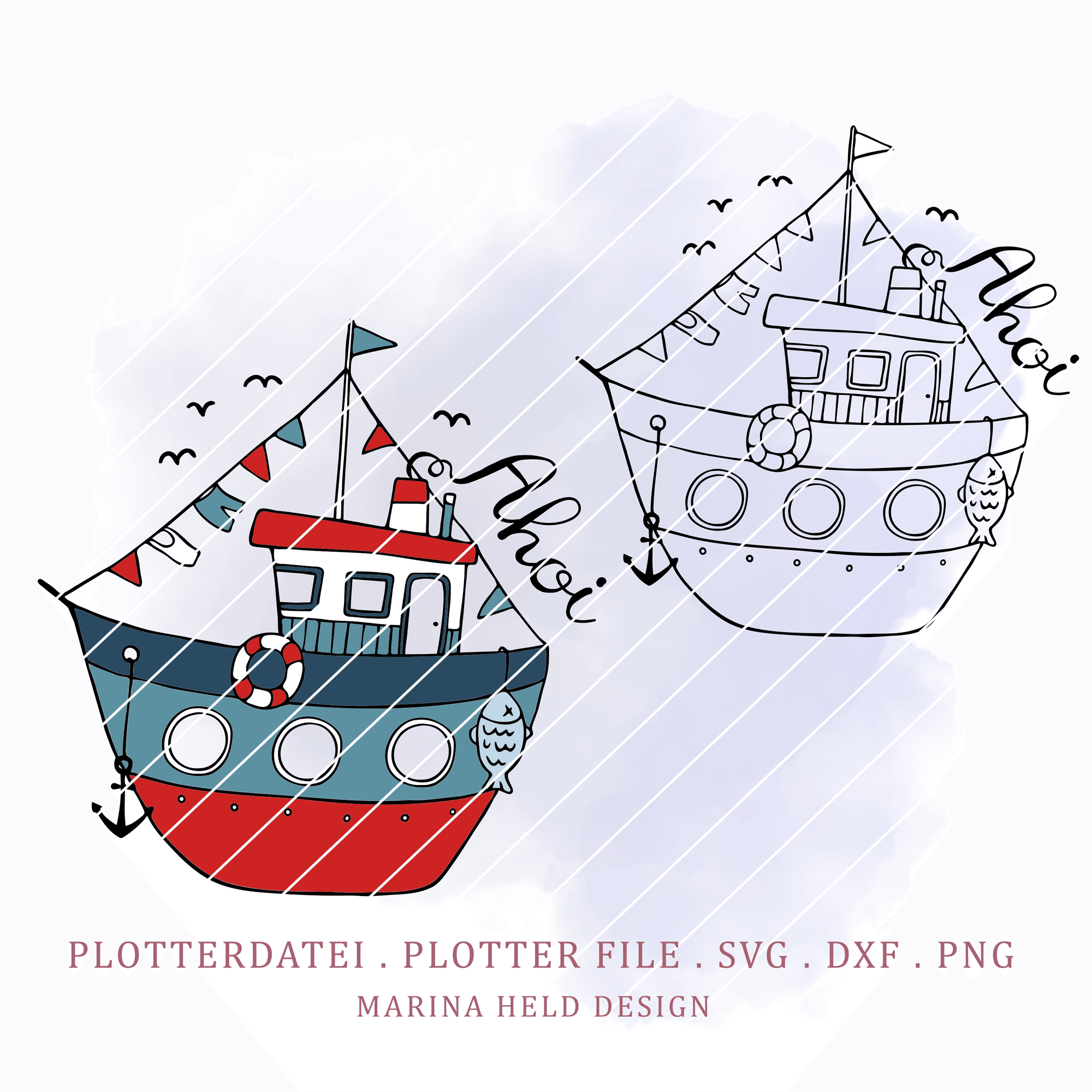 Plotterdatei Schiff Ahoi - Sewando