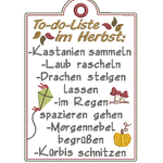Stickdatei ITH Schild Herbst Todo Liste Laub Kürbis - Sewando