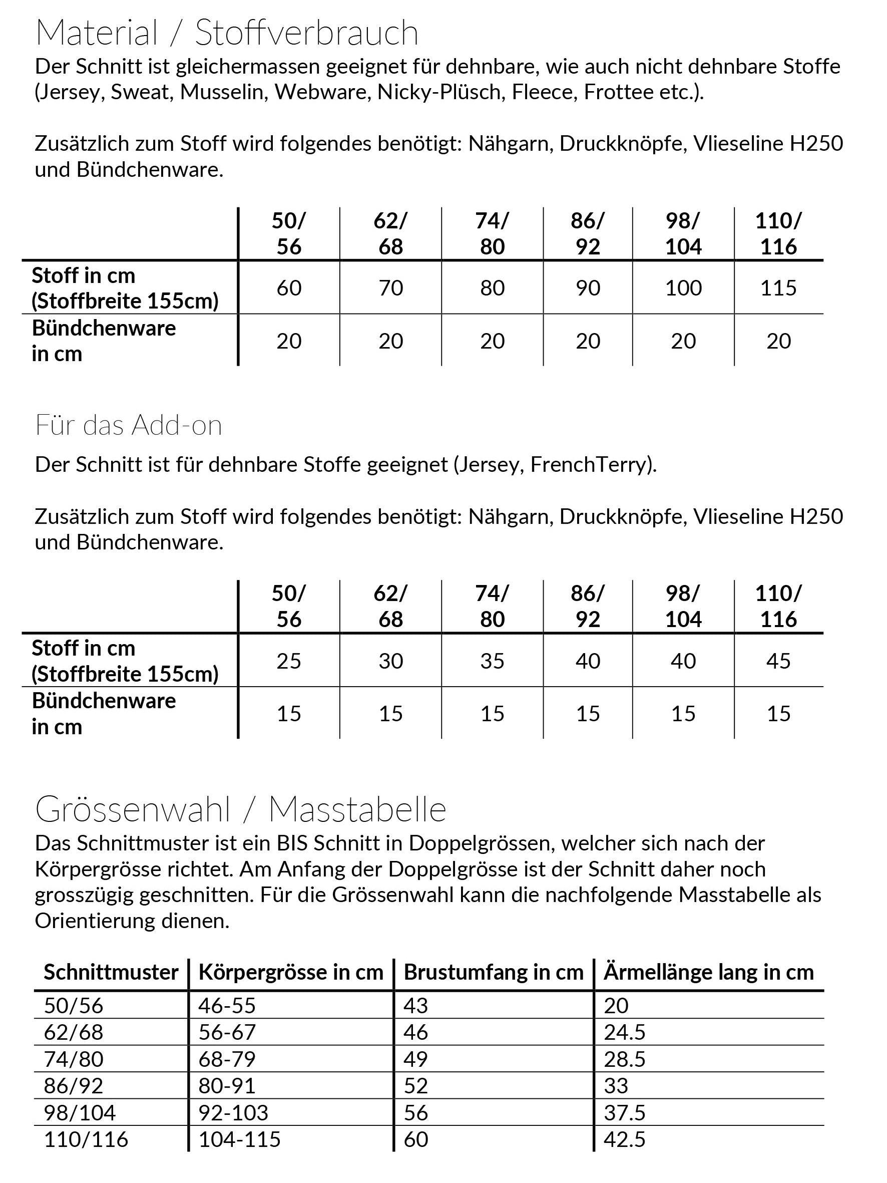 Gemütlicher Schlafi INKL. ÄRMEL ADD-ON, Schnittmuster Grösse 50-116 - Sewando