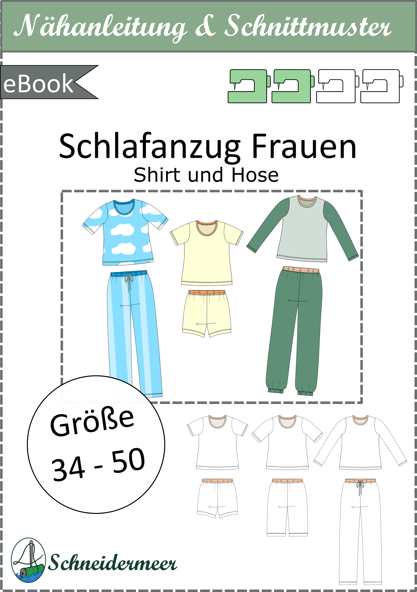 Jersey-Schlafanzug - Pyjama Set mit Shirt & Hose für Damen Gr. 34-50 / BU 80-116 - Sewando
