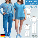 Jersey-Schlafanzug - Pyjama Set mit Shirt & Hose für Damen Gr. 34-50 / BU 80-116 - Sewando