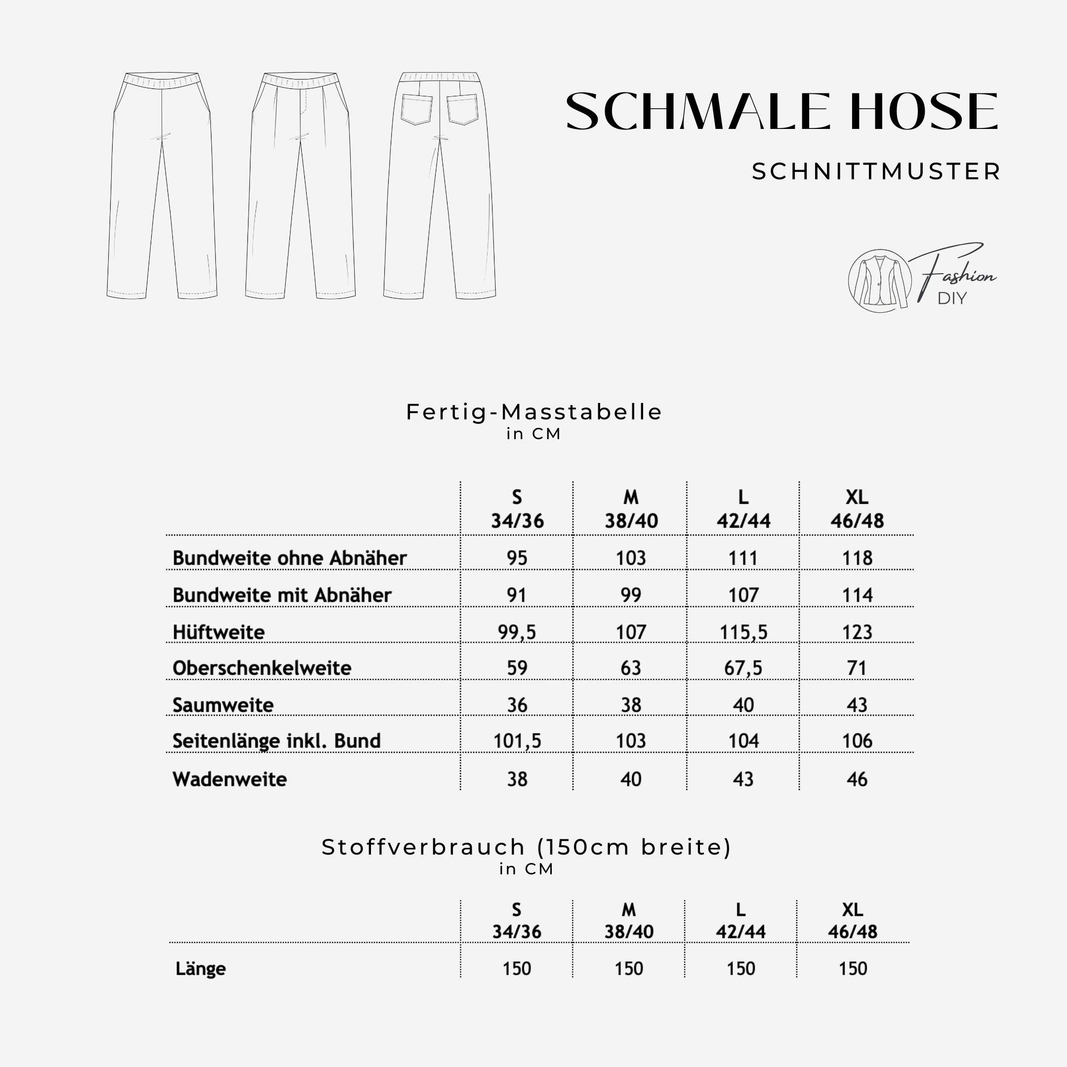 Schmale Hose als Hüft- oder Taillenhose in S-XL - Sewando