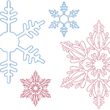 Stickdatei - 7 Schneeflocken - Linie in 10 Größen