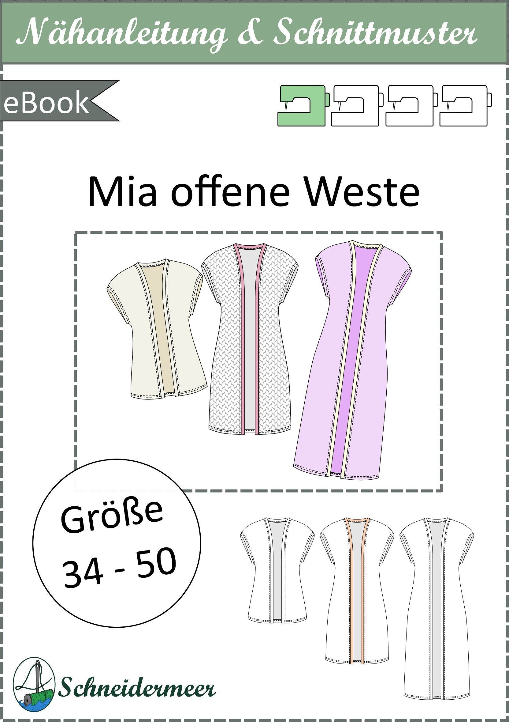 Schnittmuster Mia - offene Weste & ärmelloser Cardigan Gr. 34-50 / BU 80-116 cm - Sewando